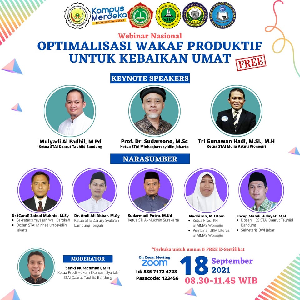 Webinar Nasional Optimalisasi Wakaf Produktif untuk Kebaikan Umat, Ketua STISDA Lampung Tengah Turut Menjadi Pembicara