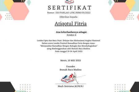 Mahasiswi STIS Darusy Syafa’ah Juara II Lomba Cipta Puisi Tingkat Nasional