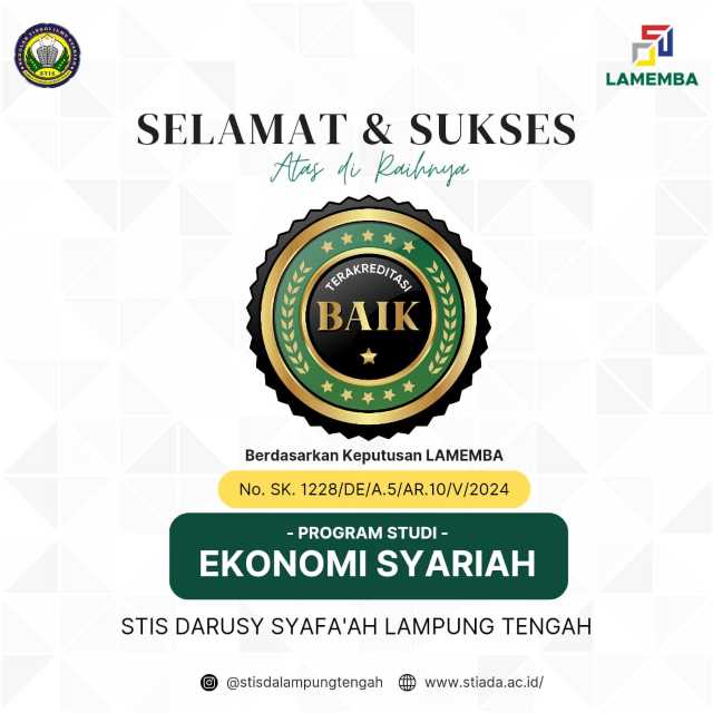 Alhamdulillah, Prodi Ekonomi Syariah STISDA Lampung Tengah Raih Terakreditasi Peringkat Baik